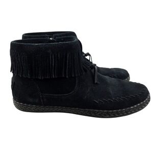 UGG Kennadi Black Suede Fringe Ankle Boots Moccasins Womens 8.5 Casual Comfort
